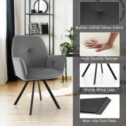 Gainoom Set Of 2 Grey Swivel Accent Chair Ergonomic Leisure Velvet Armchair Padded Desk Chair - thumbnail 7