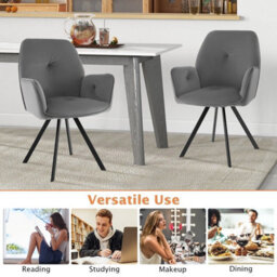 Gainoom Set Of 2 Grey Swivel Accent Chair Ergonomic Leisure Velvet Armchair Padded Desk Chair - thumbnail 4