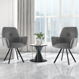 Gainoom Set Of 2 Grey Swivel Accent Chair Ergonomic Leisure Velvet Armchair Padded Desk Chair - thumbnail 3
