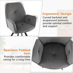 Gainoom Set Of 2 Grey Swivel Accent Chair Ergonomic Leisure Velvet Armchair Padded Desk Chair - thumbnail 6