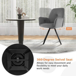 Gainoom Set Of 2 Grey Swivel Accent Chair Ergonomic Leisure Velvet Armchair Padded Desk Chair - thumbnail 5