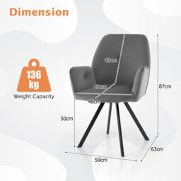 Gainoom Set Of 2 Grey Swivel Accent Chair Ergonomic Leisure Velvet Armchair Padded Desk Chair - thumbnail 2