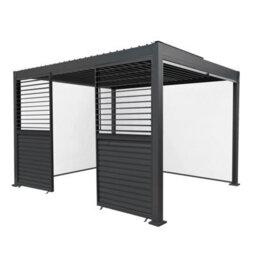 MonsterShop Metal Pergola 3 X 4M Grey 4 Retractable White Mesh Blinds & 2 Panels