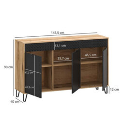 Heze Furniture Bellano 3 Door Sideboard - Evok Oak / Black - thumbnail 3