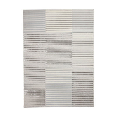 Grey Ivory Striped Rug, 8mm Thick Easy To Clean Turkish Rug, Modern Rug For Living Room, & Dining Room-160Cm X 220Cm