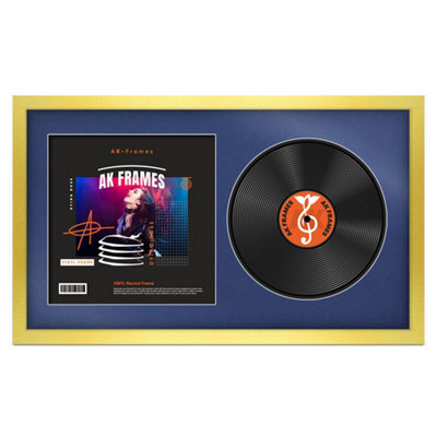 "30X17"" Gold Modern Vinyl Record Frame With Blue Mount For 12 Inch Lp Album Cover & Disc - Ak Frames" - image 1