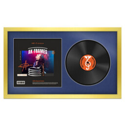 "30X17"" Gold Modern Vinyl Record Frame With Blue Mount For 12 Inch Lp Album Cover & Disc - Ak Frames"
