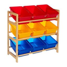 Orsina 3 Tier Wooden Frame Storage Unit, Colourful Plastic Bins With Wooden Storage Unit, Toy Organiser For Kids - thumbnail 2