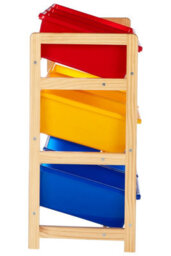 Orsina 3 Tier Wooden Frame Storage Unit, Colourful Plastic Bins With Wooden Storage Unit, Toy Organiser For Kids - thumbnail 3
