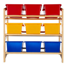 Orsina 3 Tier Wooden Frame Storage Unit, Colourful Plastic Bins With Wooden Storage Unit, Toy Organiser For Kids - thumbnail 4