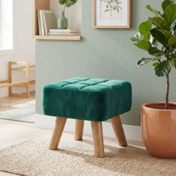 Homcom Modern Footstool, Fabric Foot Rest With Rubber Wood Legs, Dark Green - thumbnail 8