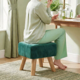 Homcom Modern Footstool, Fabric Foot Rest With Rubber Wood Legs, Dark Green - thumbnail 9