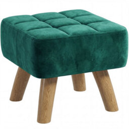 Homcom Modern Footstool, Fabric Foot Rest With Rubber Wood Legs, Dark Green - thumbnail 2