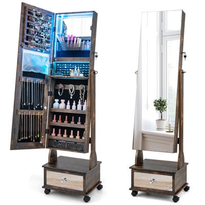 Costway Lockable Jewelry Armoire W/ Full-Length Mirror Mobile Jewelry Cabinet W/ 3-Color Light & Drawer Adjustable Angles - image 1