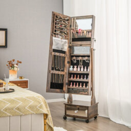 Costway Lockable Jewelry Armoire W/ Full-Length Mirror Mobile Jewelry Cabinet W/ 3-Color Light & Drawer Adjustable Angles - thumbnail 4