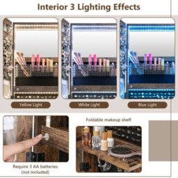 Costway Lockable Jewelry Armoire W/ Full-Length Mirror Mobile Jewelry Cabinet W/ 3-Color Light & Drawer Adjustable Angles - thumbnail 6