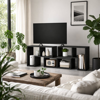 Wyld Haus Tota Modular Tv Stand 134-180Cm Black Wood-Effect, 3-Block Adjustable Unit Supporting Up To 75-Inch Tvs - image 1