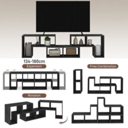 Wyld Haus Tota Modular Tv Stand 134-180Cm Black Wood-Effect, 3-Block Adjustable Unit Supporting Up To 75-Inch Tvs - thumbnail 3