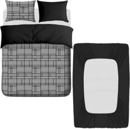 Pamposh 3 Pcs Single Duvet Cover Set With Matching Black Single Fitted Sheet Extra Deep Pocket Ultrasoft Premium Microfibre