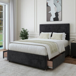 Bedmaster Black Luxury Velvet 2 Drawer Divan Base And Plain Headboard Single - thumbnail 2