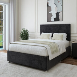Bedmaster Black Luxury Velvet 2 Drawer Divan Base And Plain Headboard Single - thumbnail 3