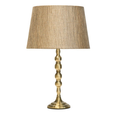 Lighting Supermarket Bergen Slimline Antique Brass Candlestick Table Lamp With Charcoal Gold Linen Shade - image 1