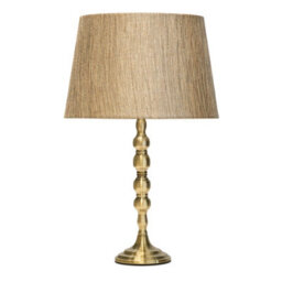Lighting Supermarket Bergen Slimline Antique Brass Candlestick Table Lamp With Charcoal Gold Linen Shade - thumbnail 1