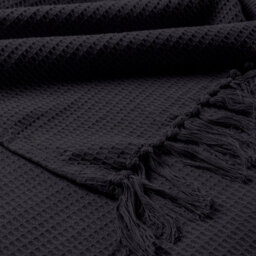 Ehc Waffle Cotton Woven Large Sofa Throw 2 Seater Chair/ Sofa/ Bed 178 X 254 Cm, Black - thumbnail 2