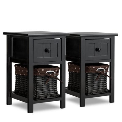 Costway Set Of 2 Chest Of Drawers Side Table Beside Table Nightstand W/ Removeable Baskets - image 1