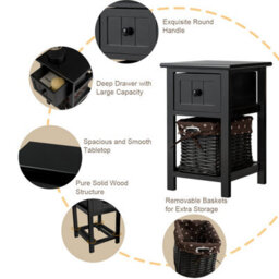 Costway Set Of 2 Chest Of Drawers Side Table Beside Table Nightstand W/ Removeable Baskets - thumbnail 9