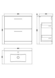 Balterley  Modern Bathroom 2 Soft Close Drawer & Minimalist Floor Standing Vanity Unit Basin, Dark Grey, 435mm - thumbnail 2