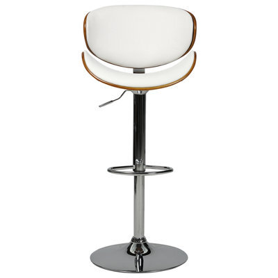 Wyld And Coco Nova Modern Set Of 2 Swivel Bar Stools - White Faux Leather, Dark Wood Effect, Adjustable Height - image 1