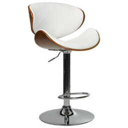Wyld And Coco Nova Modern Set Of 2 Swivel Bar Stools - White Faux Leather, Dark Wood Effect, Adjustable Height - thumbnail 5