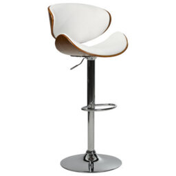Wyld And Coco Nova Modern Set Of 2 Swivel Bar Stools - White Faux Leather, Dark Wood Effect, Adjustable Height - thumbnail 4
