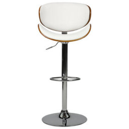 Wyld And Coco Nova Modern Set Of 2 Swivel Bar Stools - White Faux Leather, Dark Wood Effect, Adjustable Height - thumbnail 1