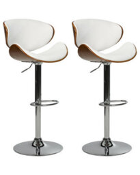 Wyld And Coco Nova Modern Set Of 2 Swivel Bar Stools - White Faux Leather, Dark Wood Effect, Adjustable Height - thumbnail 3