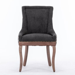 HomeTouch Set Of 6 Black Fabric Dining Chairs With Nailhead Trim & Wood Legs - thumbnail 9