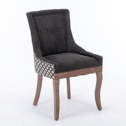 HomeTouch Set Of 6 Black Fabric Dining Chairs With Nailhead Trim & Wood Legs - thumbnail 6