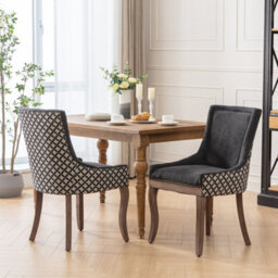 HomeTouch Set Of 6 Black Fabric Dining Chairs With Nailhead Trim & Wood Legs - thumbnail 2