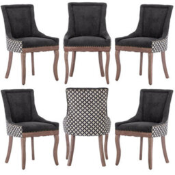 HomeTouch Set Of 6 Black Fabric Dining Chairs With Nailhead Trim & Wood Legs - thumbnail 1