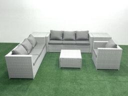 Fimous Wicker Pe Rattan Sofa Garden Furniture Set Armchair Square Coffee Table 2 Side Tables Light Grey - thumbnail 1