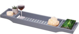 Mantraraj Bamboo Bath Caddy Tray Bridge Grey Bathtub Tray Rack Tidy Bathroom Shelf Organizer Storage