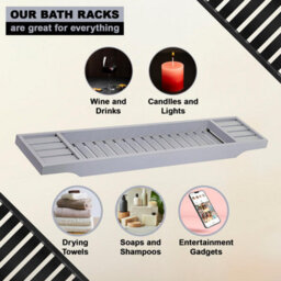 Mantraraj Bamboo Bath Caddy Tray Bridge Grey Bathtub Tray Rack Tidy Bathroom Shelf Organizer Storage - thumbnail 7
