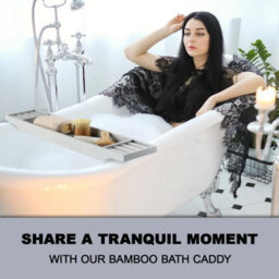 Mantraraj Bamboo Bath Caddy Tray Bridge Grey Bathtub Tray Rack Tidy Bathroom Shelf Organizer Storage - thumbnail 5