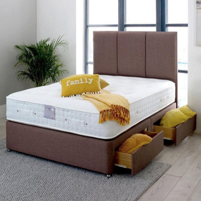 Divan Base Direct Shire Ludlow 3000 Pocket Sprung Natural Fillings Divan Bed Set 5Ft King 4 Drawers Continental- Wool Chestnut - image 1