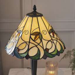 Small Tiffany Glass Led Table Lamp - Floral Design - Dark Bronze Finish - thumbnail 3
