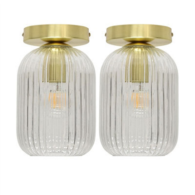First Choice Lighting Set Of 2 Batley - Clear Glass Satin Brass Ceiling Light Fittings - image 1