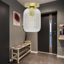 First Choice Lighting Set Of 2 Batley - Clear Glass Satin Brass Ceiling Light Fittings - thumbnail 4