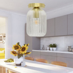 First Choice Lighting Set Of 2 Batley - Clear Glass Satin Brass Ceiling Light Fittings - thumbnail 5