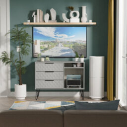 Anzio Matt Dusk Grey Tv Stand With 2 Shelves & 3 Drawers, (H)74.2Cm X (W)96.8Cm X (D)39.2Cm - thumbnail 1